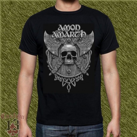 Camiseta negra, amon amarth, hachas