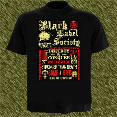 Camiseta negra, black label society, destroy and conquer