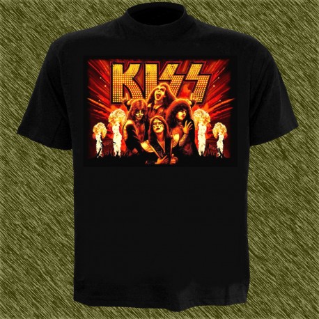 Camiseta negra, kiss fire