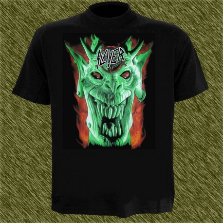 Camiseta negra, slayer, calavera verde