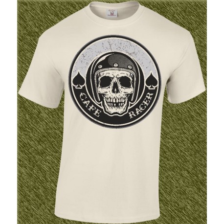 Camiseta beig, cafe racer skull