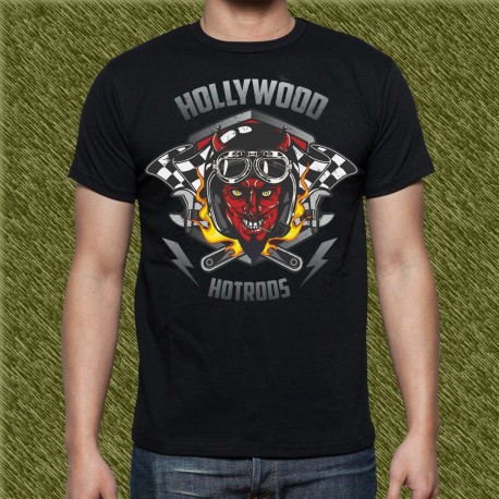 Camiseta negra, holliwood hot rod