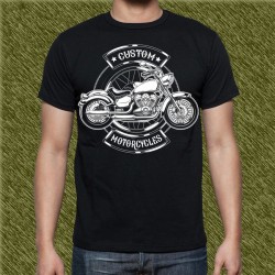 Camiseta negra, custom motorcycle