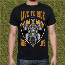 Camiseta negra, live to ride, ride to live