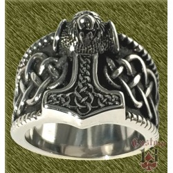 Anillo de acero, martillo thor con tribales