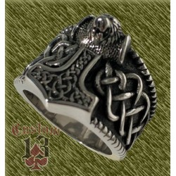 Anillo de acero, martillo thor con tribales