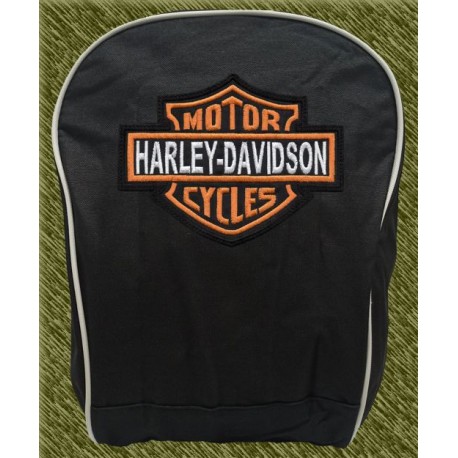 mochila negra bodada, harley logo