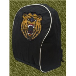 mochila negra bodada, cabeza de oso