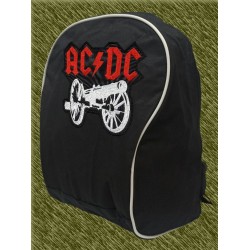 mochila negra bodada, ac dc cañón