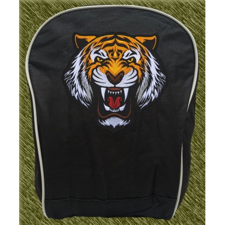 mochila negra bodada, cabeza de tigre