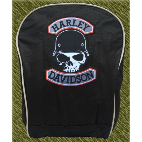 mochila negra bodada, harley calavera