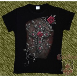 Camiseta Dark13 mujer, cruz con rosas