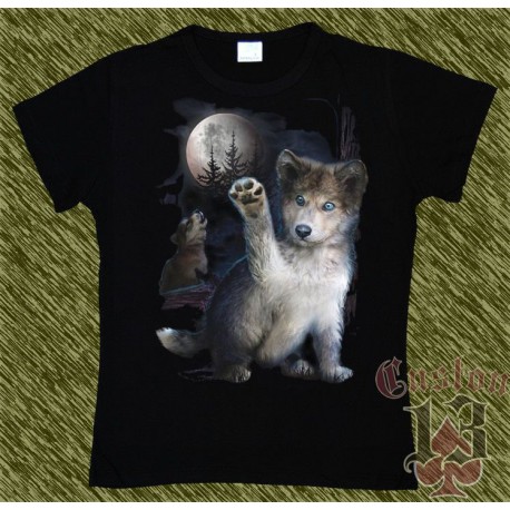 Camiseta Dark13 mujer, lobo jugando