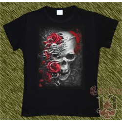 Camiseta Dark13 mujer, calavera con rosas