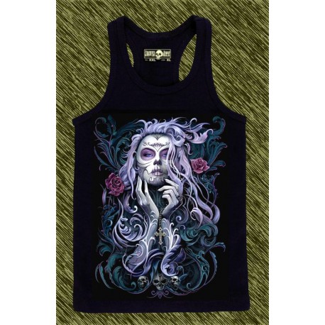 camiseta negra de tirantes, catrina rosas