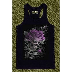 camiseta negra de tirantes, rosa calavera