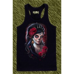 camiseta negra de tirantes, catrina día de los muertos