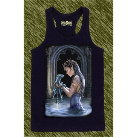 camiseta negra de tirantes, dragón de agua