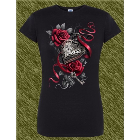 Camiseta Dark13 mujer, corazón con llave