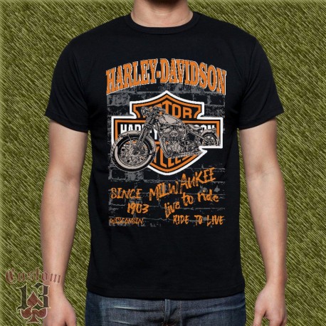 Camiseta negra, harley davidson, graffiti