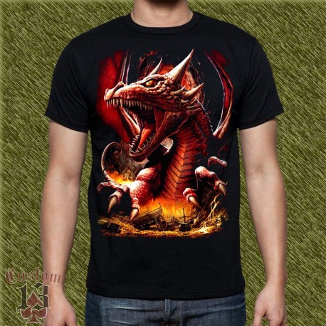 Camiseta dark13, cabeza dragon de fuego