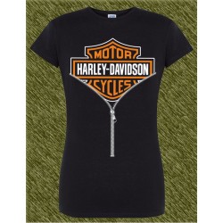 Camiseta negra de mujer, harley cremallera