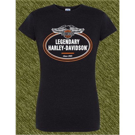 Camiseta negra de mujer, harley davidson legendary