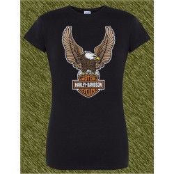 Camiseta negra de mujer, harley aguila clásica