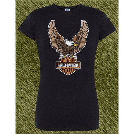 Camiseta negra de mujer, harley aguila clásica