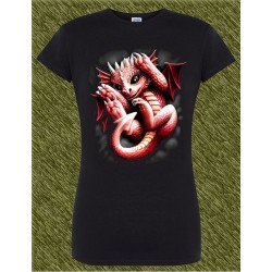 Camiseta negra de mujer, dragón bebe