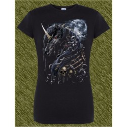 Camiseta negra de mujer, unicornio