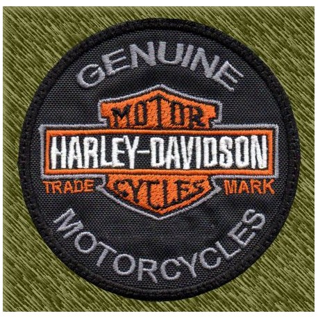 Parche bordado, harley davidson redondo, genuine motorcycles