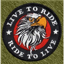 Parche bordado, aguila redondo, ride to live, live to ride