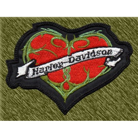 Parche bordado, harley davidson corazón