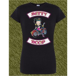 Camiseta negra de mujer, Betty Boop, motera con rockers