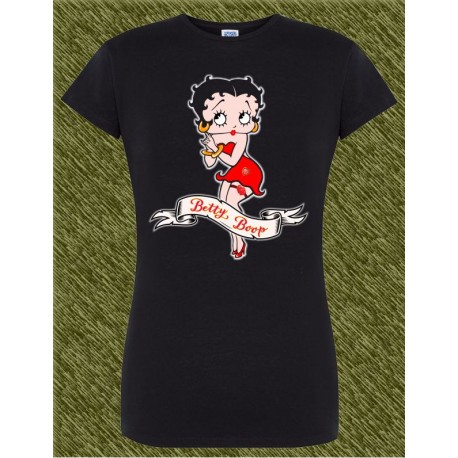 Camiseta negra de mujer, Betty Boop, con banda