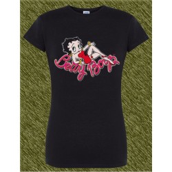 Camiseta negra de mujer, Betty Boop, tumbada