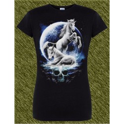 Camiseta negra de mujer, unicornios