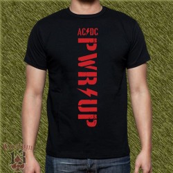 Camiseta negra, ac dc, power up, letras rojas