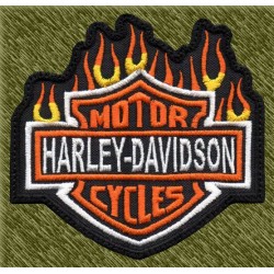 Parche bordado, harley davidson fuego