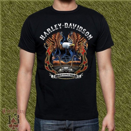 Camiseta negra, harley davidson eagle motorcycle