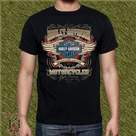 Camiseta negra, harley davidson motorcycle, ride forever