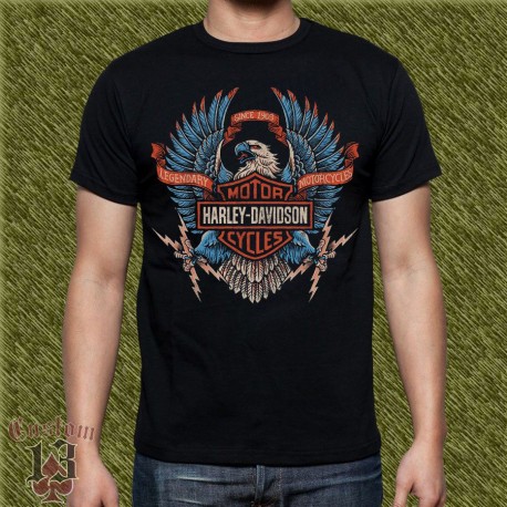 Camiseta negra, harley legendary motorcycles