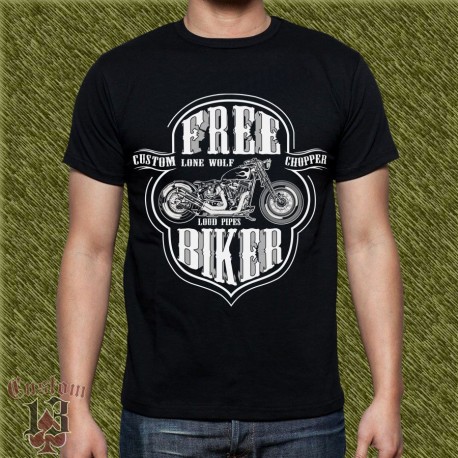 Camiseta negra, free biker, loud pipes