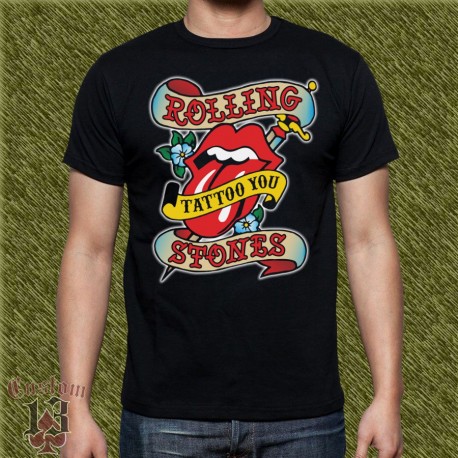 Camiseta negra, the rolling stones, tattoo you