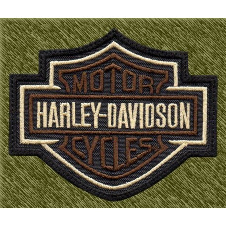 Parche bordado, harley davidson logo marrón con borde blanco