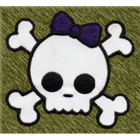 Parche bordado, calavera lazo morado