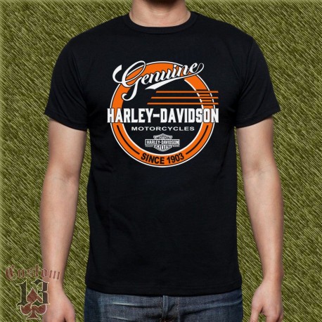 Camiseta negra, free biker, harley davidson, genuine