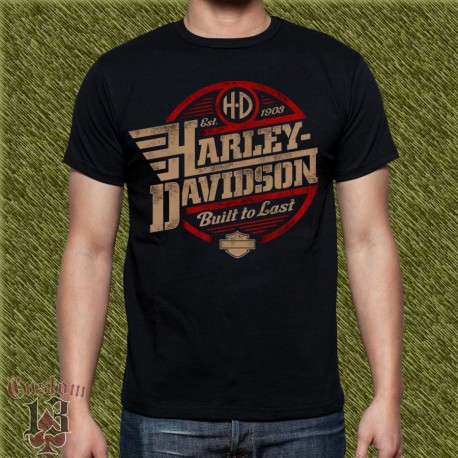 Camiseta negra, harley davidson, built to last