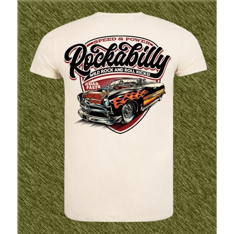 Camiseta beig, rockabilly, speed and power